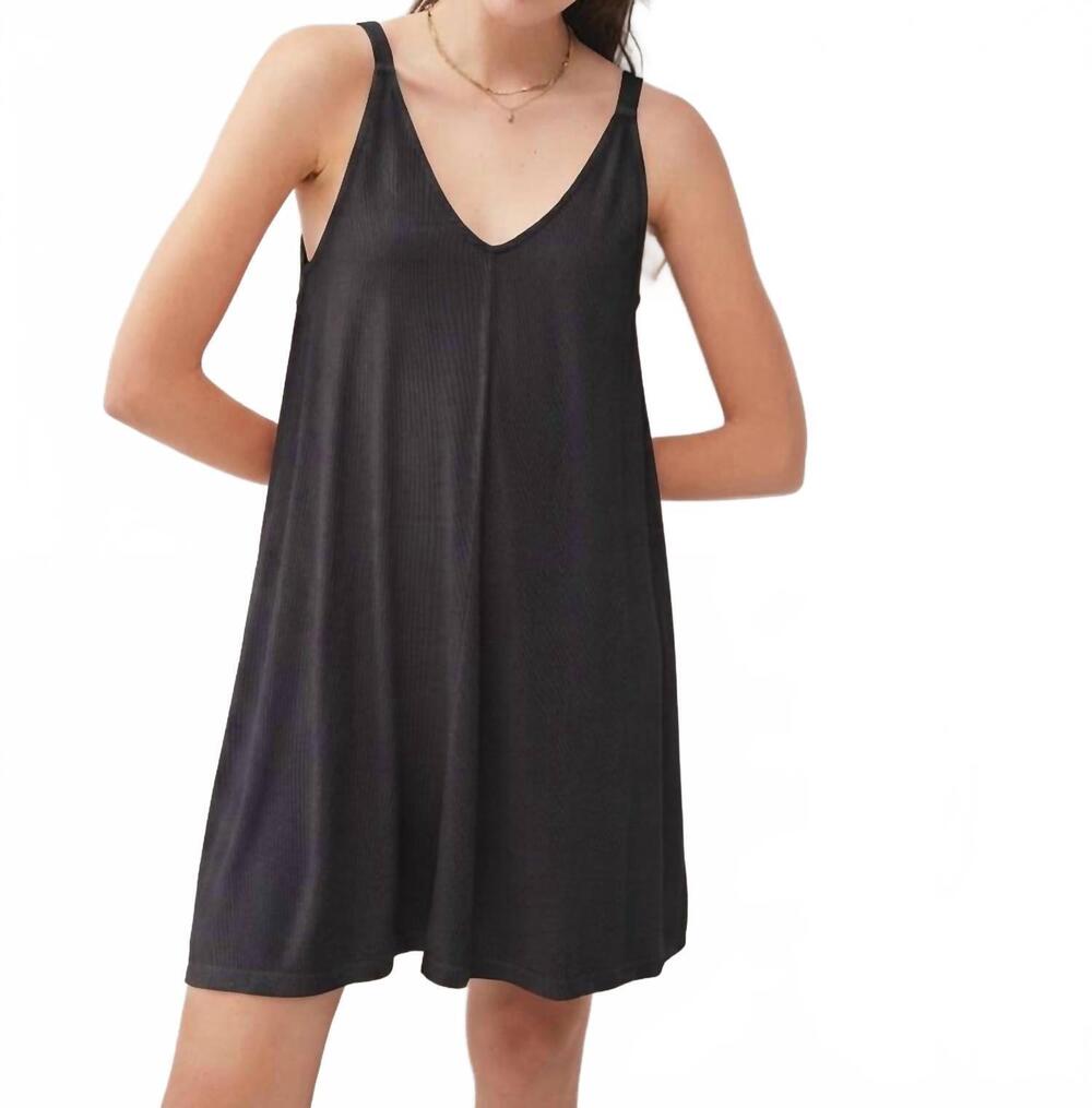 NEW BE COOL ribbed v-neck knit mini dress in charcoal
